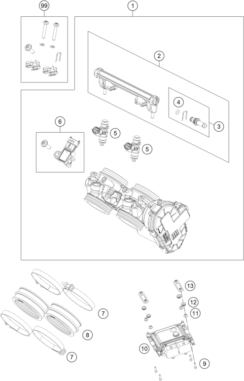 Despiece original completo de Cuerpo de la válvula de mariposa del modelo de KTM 790 DUKE L ORANGE del año 2024