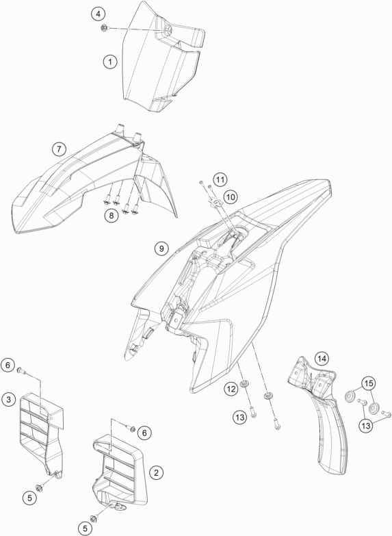 Despiece original completo de Máscara, guardabarros del modelo de KTM SX-E 5 del año 2023