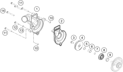 Despiece original completo de Bomba de agua del modelo de KTM 1290 SUPER ADVENTURE R del año 2024