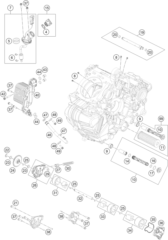 Despiece original completo de Sistema de lubricación del modelo de KTM BRABUS 1300 R WHITE GOLD del año 2023