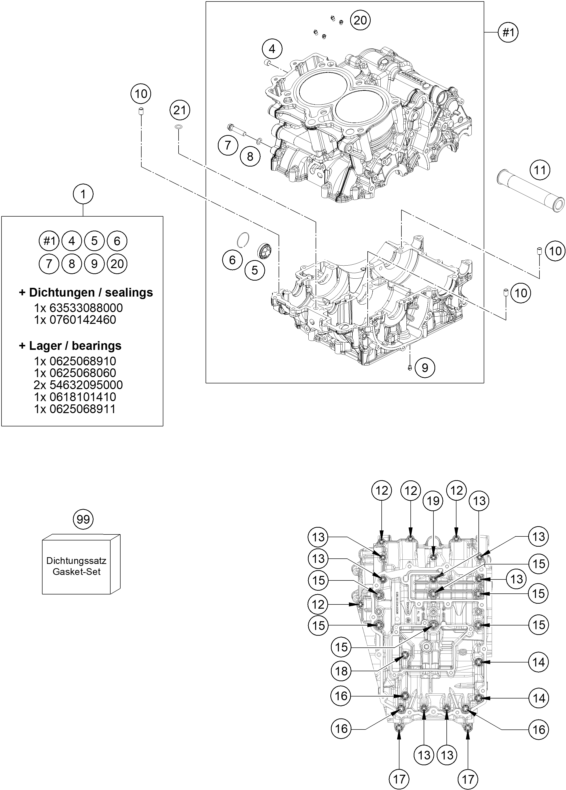 Despiece original completo de Carter del motor del modelo de KTM 890 ADVENTURE ORANGE del año 2024