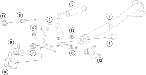 Despiece original completo de Caballete lateral / caballete central del modelo de KTM 125 DUKE WHITE del año 2023