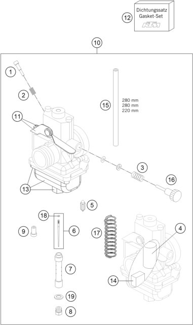 Despiece original completo de Carburador del modelo de KTM 65 SX del año 2023