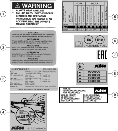 Despiece original completo de Technic information sticker del modelo de KTM 1290 SUPER DUKE RR del año 2023