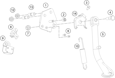 Despiece original completo de Caballete lateral / caballete central del modelo de KTM RC 125 BLUE del año 2024