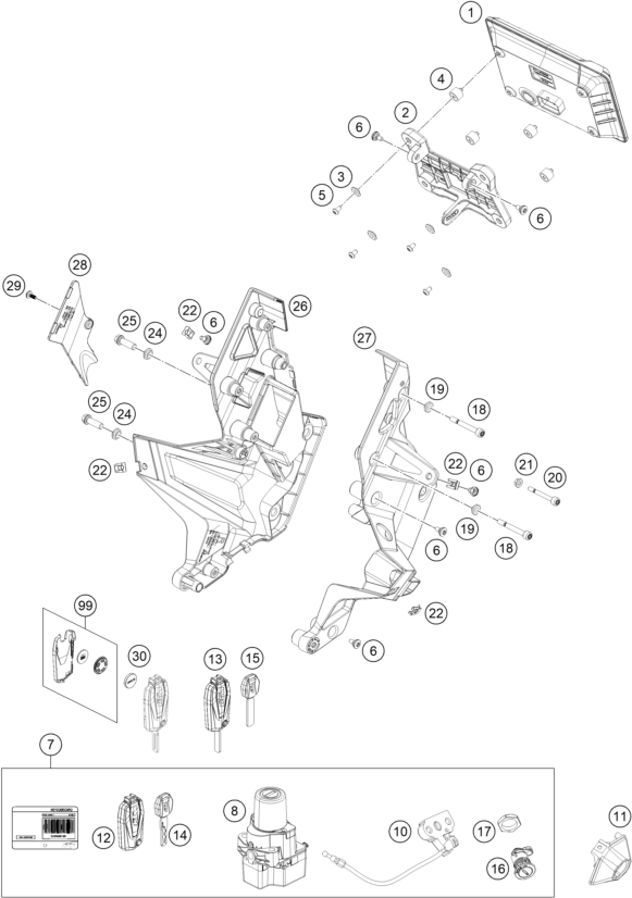 Despiece original completo de Instrumentos / sistema de cierre del modelo de KTM 1290 SUPER DUKE GT ORANGE del año 2024