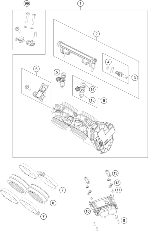 Despiece original completo de Cuerpo de la válvula de mariposa del modelo de KTM 890 SMT del año 2024