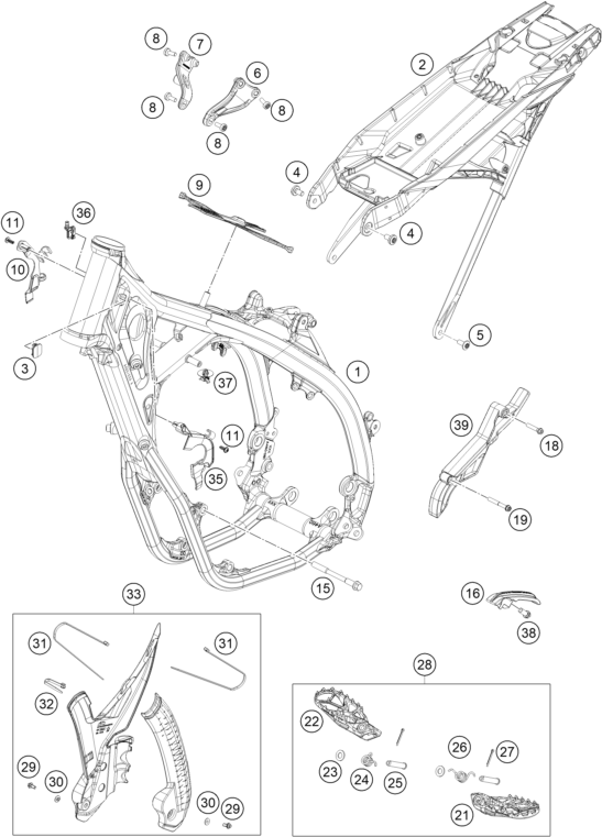 Despiece original completo de Chasis del modelo de KTM 250 SX-F del año 2023