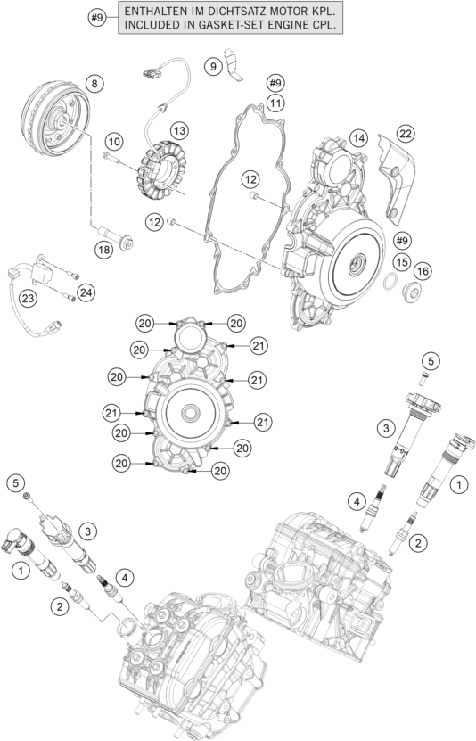 Despiece original completo de Sistema de encendido del modelo de KTM 1290 SUPER DUKE GT ORANGE del año 2024