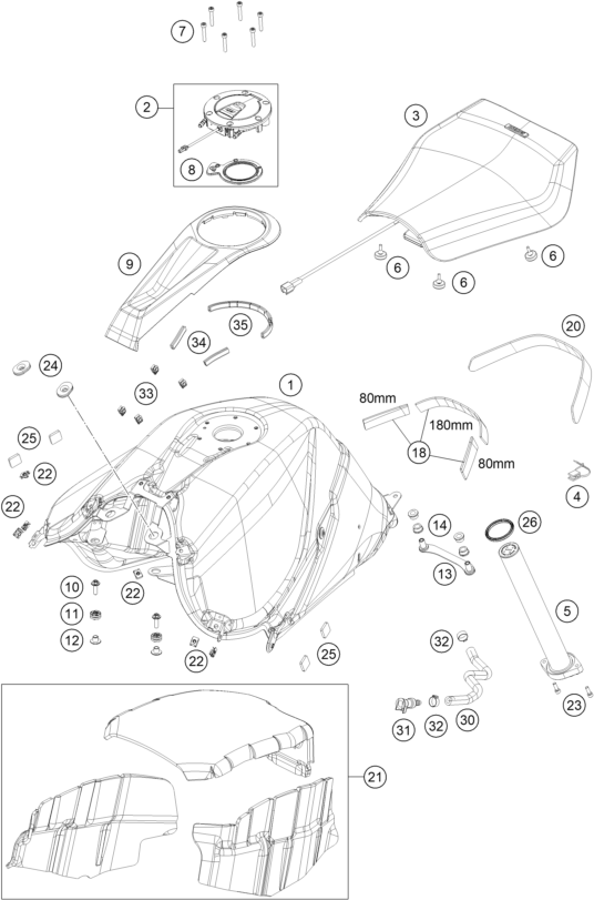 Despiece original completo de Depósito, asiento del modelo de KTM BRABUS 1300 R WHITE GOLD del año 2023