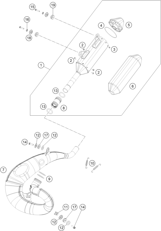 Despiece original completo de Sistema de escape del modelo de KTM 300 SX del año 2023