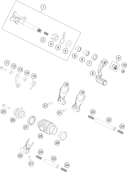 Despiece original completo de Selección de las marchas del modelo de KTM 125 SX del año 2023