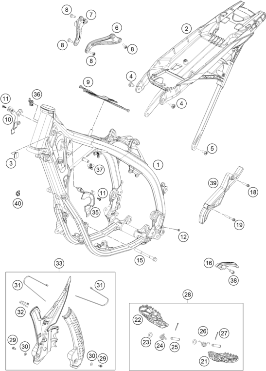 Despiece original completo de Chasis del modelo de KTM 300 EXC HARDENDURO del año 2024