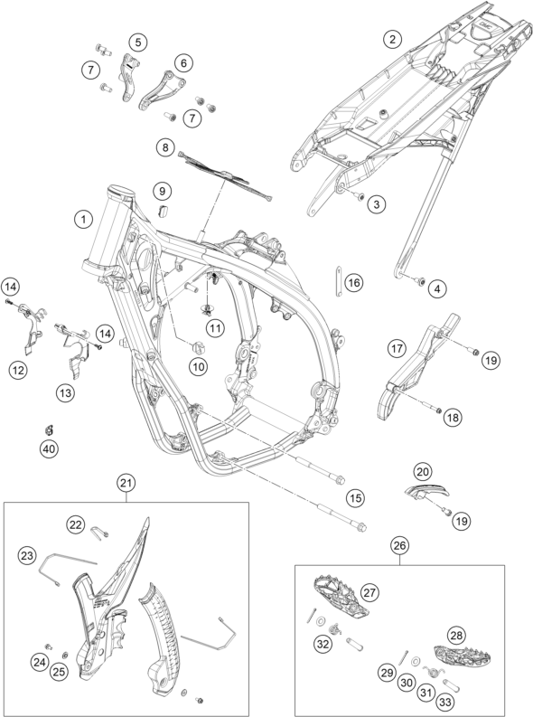 Despiece original completo de Chasis del modelo de KTM 350 EXC-F SIX DAYS del año 2024