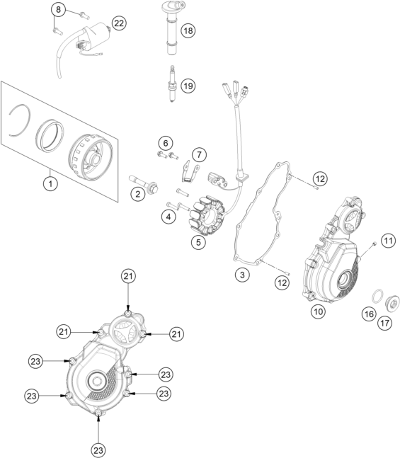 Despiece original completo de Sistema de encendido del modelo de KTM 350 EXC-F del año 2024