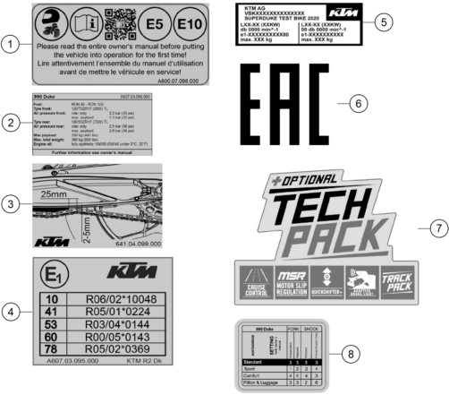 Despiece original completo de Technic information sticker del modelo de KTM 990 DUKE ORANGE del año 2024