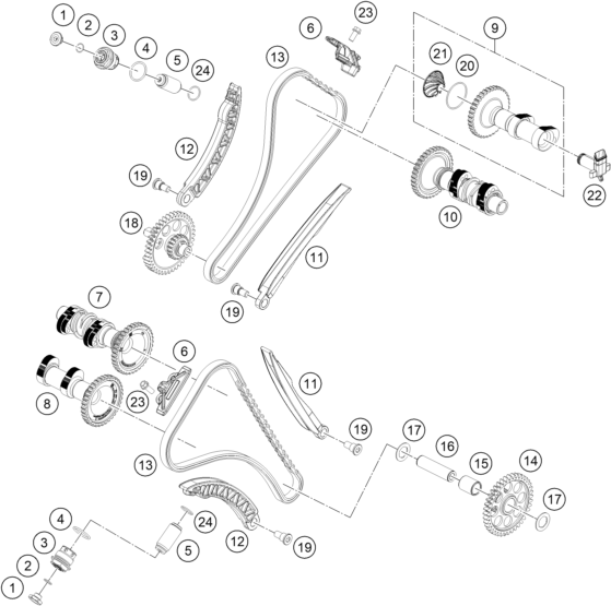 Despiece original completo de Mando de las válvulas del modelo de KTM 1390 SUPER DUKE R ORANGE del año 2024