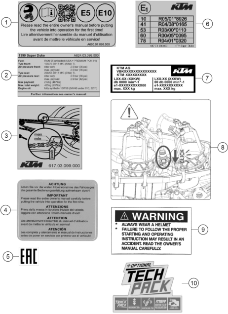 Despiece original completo de Technic information sticker del modelo de KTM 1390 SUPER DUKE R ORANGE del año 2024