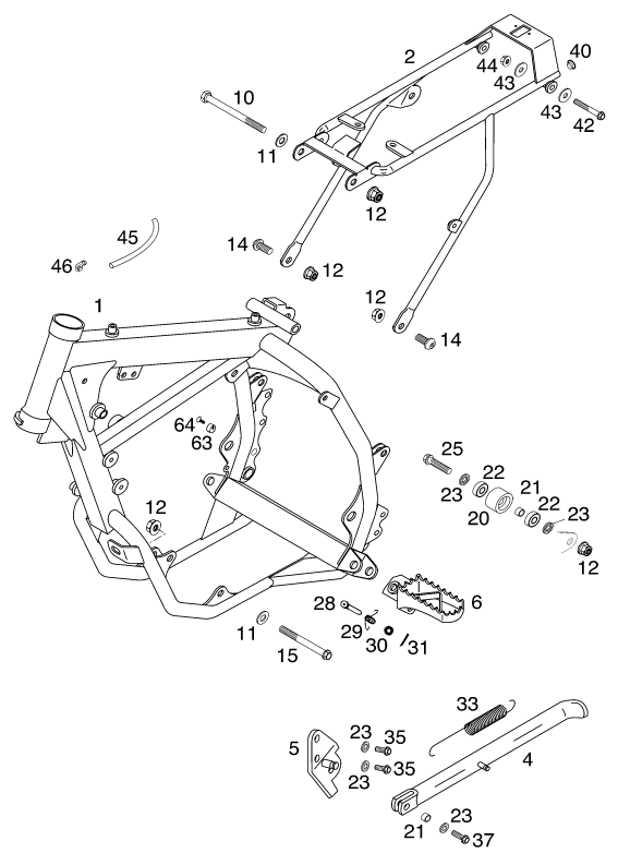 Despiece original completo de Chasis del modelo de KTM 60 SX del año 2000