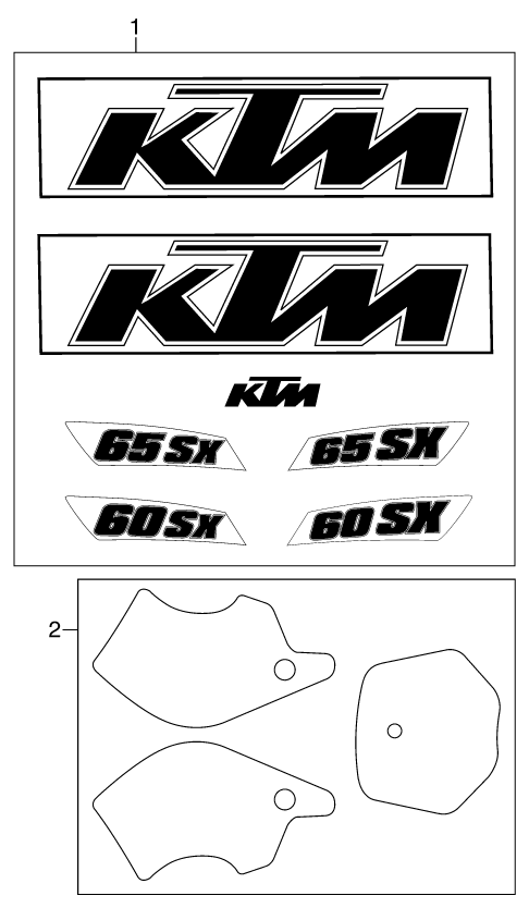 Despiece original completo de Kit gráficos del modelo de KTM 65 SX del año 2000
