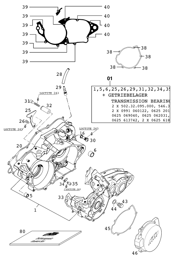 Despiece original completo de Carter del motor del modelo de KTM 250 SX del año 2000