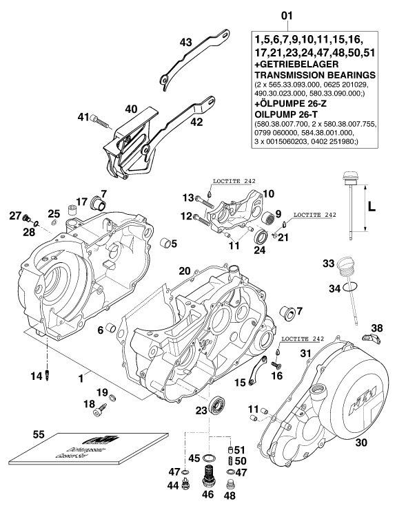 Despiece original completo de Carter del motor del modelo de KTM 620 SC Super-Moto del año 2001