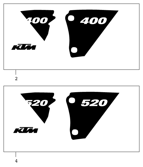 Despiece original completo de Kit gráficos del modelo de KTM 520 EXC Racing Six-Days del año 2001