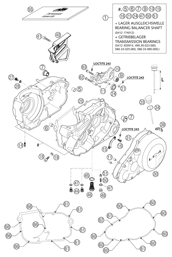Despiece original completo de Carter del motor del modelo de KTM 660 SM Factory Replica del año 2002