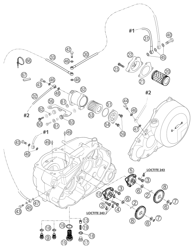 Despiece original completo de Sistema de lubricación del modelo de KTM 660 SM Factory Replica del año 2002