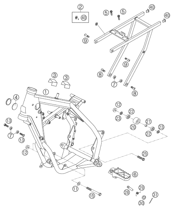 Despiece original completo de Chasis del modelo de KTM 65 SX del año 2003