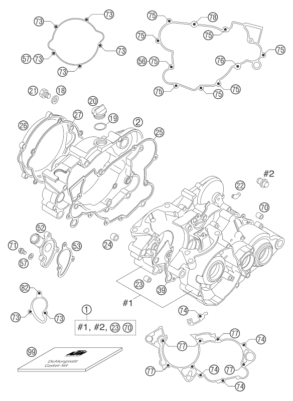 Despiece original completo de Carter del motor del modelo de KTM 105 SX del año 2004