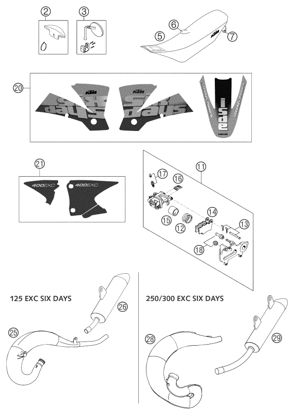 Despiece original completo de Accesorios del modelo de KTM 300 EXC Six-Days del año 2003