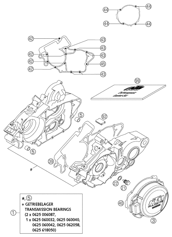 Despiece original completo de Carter del motor del modelo de KTM 125 SXS del año 2003