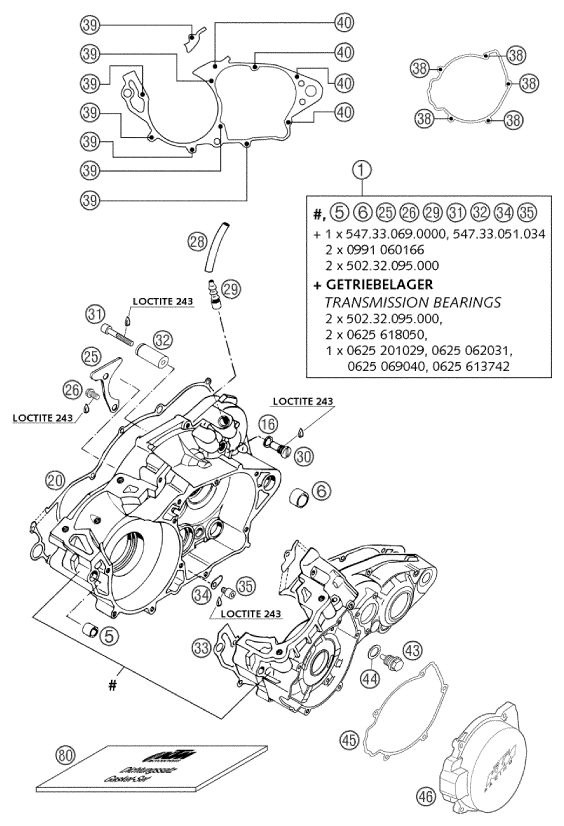 Despiece original completo de Carter del motor del modelo de KTM 380 SX del año 2002