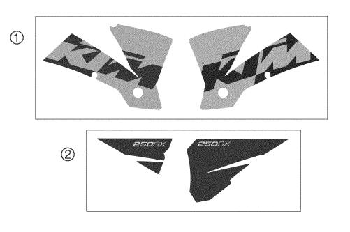 Despiece original completo de Kit gráficos del modelo de KTM 250 SXS del año 2003
