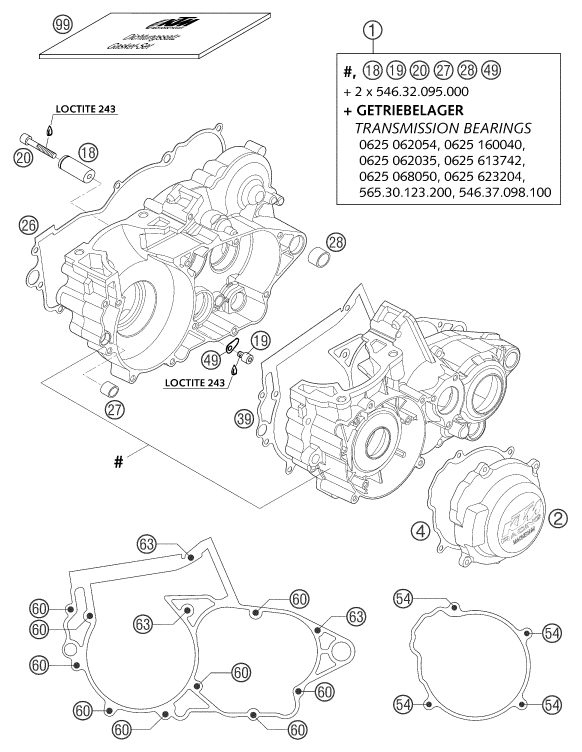 Despiece original completo de Carter del motor del modelo de KTM 250 SXS del año 2003