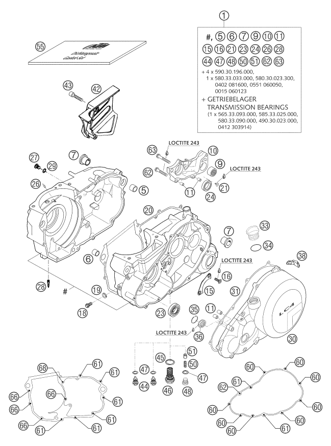Despiece original completo de Carter del motor del modelo de KTM 660 Supermoto Factory Repl del año 2003