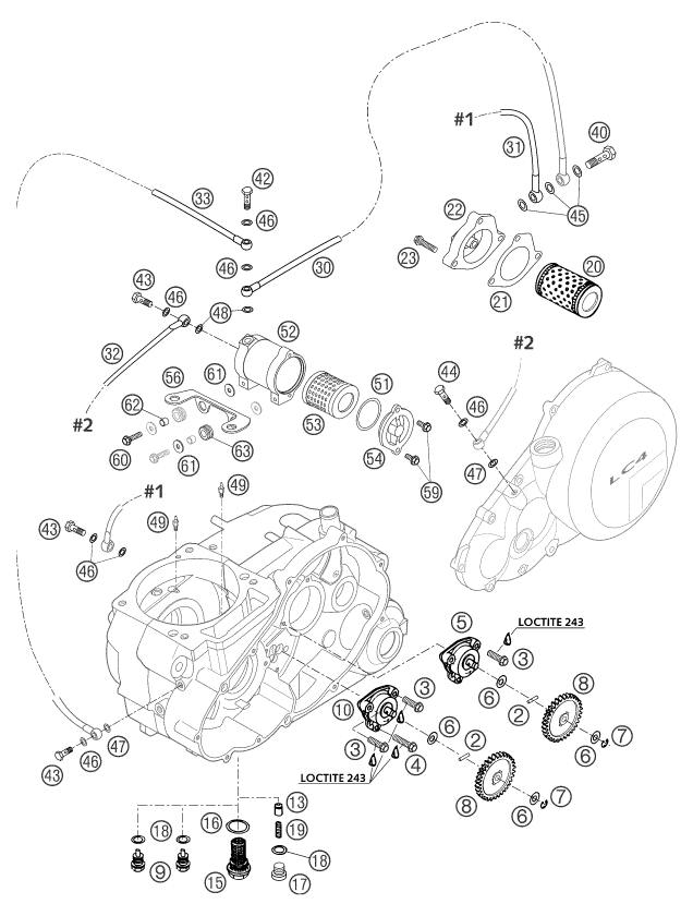 Despiece original completo de Sistema de lubricación del modelo de KTM 660 Supermoto Factory Repl del año 2003
