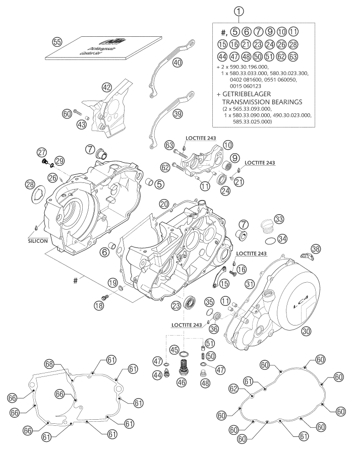 Despiece original completo de Carter del motor del modelo de KTM 640 LC4 Supermoto Prestige del año 2003