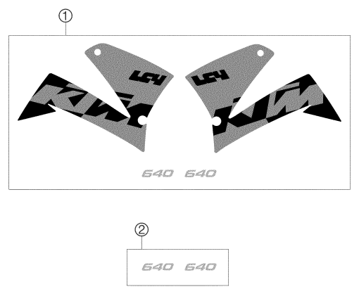 Despiece original completo de Kit gráficos del modelo de KTM 640 LC4 Enduro Black 12L del año 2003