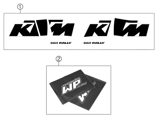 Despiece original completo de Kit gráficos del modelo de KTM 660 Rallye Factory Repl del año 2003