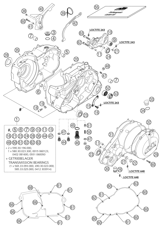 Despiece original completo de Carter del motor del modelo de KTM 660 Rallye Factory Repl del año 2003