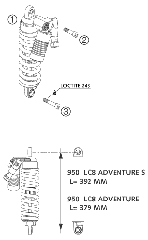 Despiece original completo de Amortiguador del modelo de KTM 950 Adventure Silver del año 2003