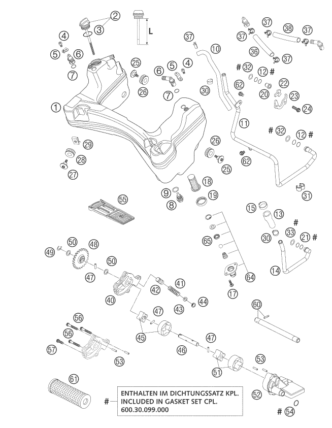 Despiece original completo de Sistema de lubricación del modelo de KTM 950 Adventure Silver del año 2003