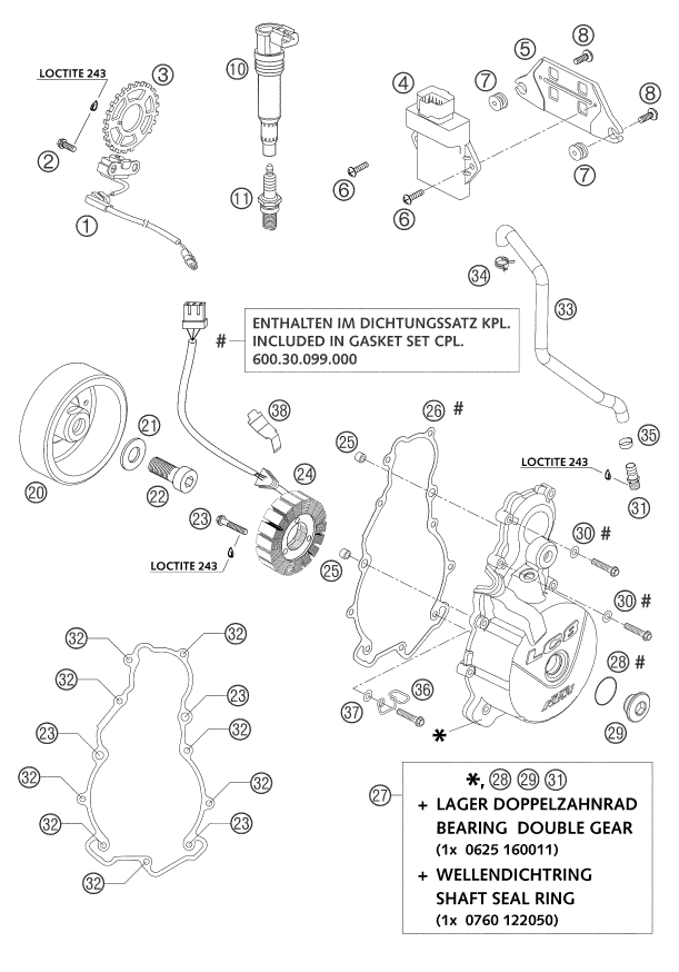 Despiece original completo de Sistema de encendido del modelo de KTM 950 Adventure Silver del año 2003