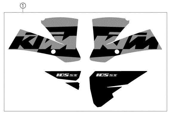 Despiece original completo de Kit gráficos del modelo de KTM 105 SX del año 2004