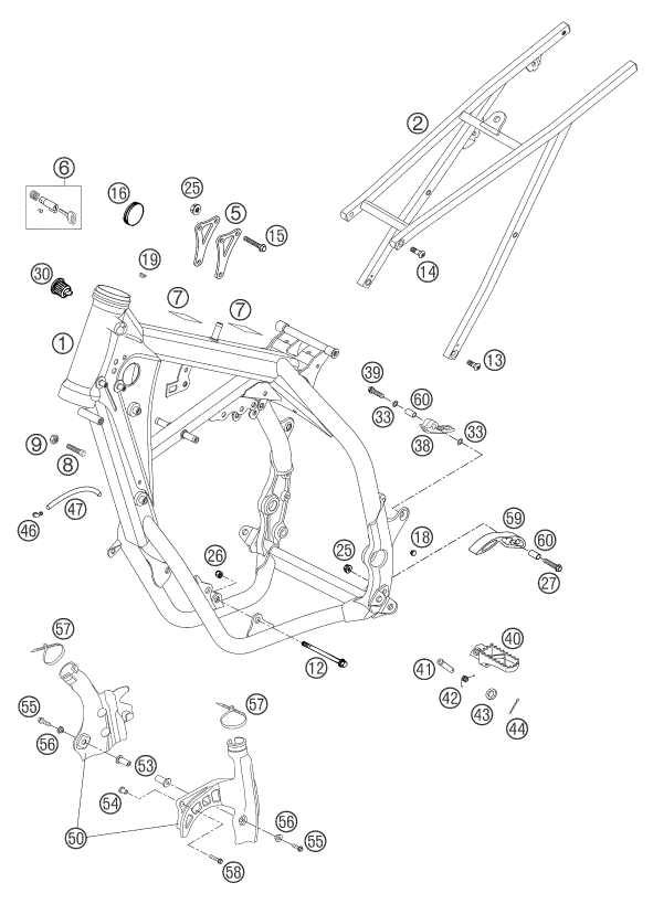 Despiece original completo de Chasis del modelo de KTM 125 SXS del año 2004