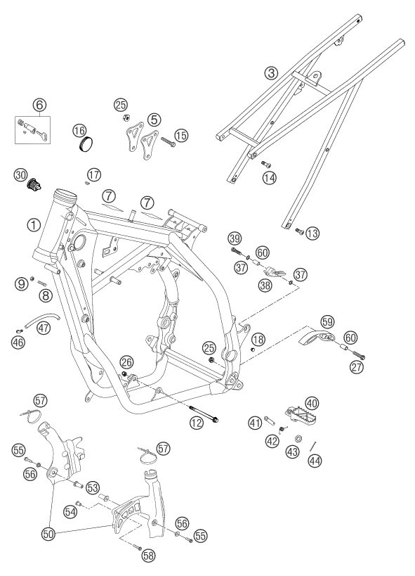 Despiece original completo de Chasis del modelo de KTM 250 EXC Six-Days del año 2004