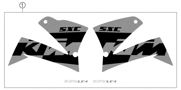 Despiece original completo de Kit gráficos del modelo de KTM 625 SXC del año 2004