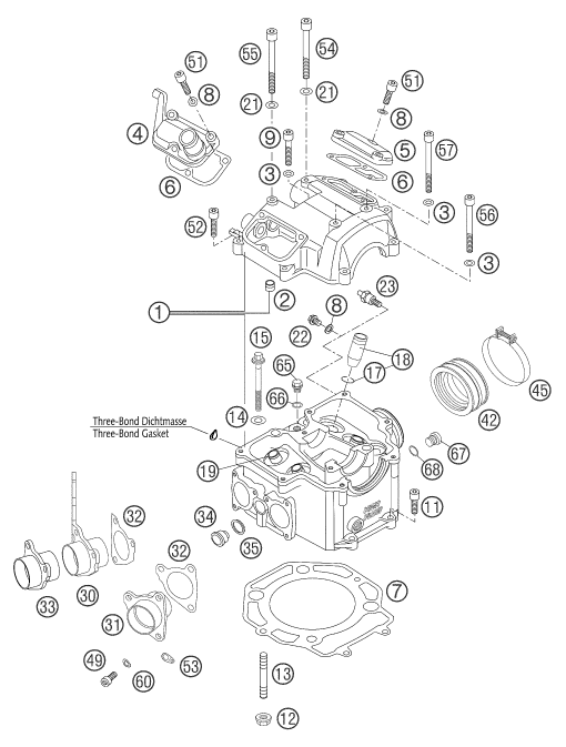 Despiece original completo de Mando de las válvulas del modelo de KTM 625 SXC del año 2004